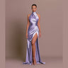 Halter Stand Collar Sleeveless Slit Formal Dress Parties Maxi Dresses
