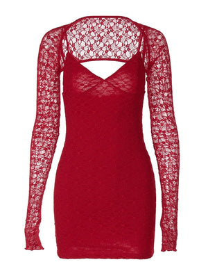 Lace Splicing Slim Fit V-neck Mini&Short Dresses