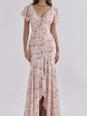 Romantic Floral Lace Patchwork Waist-cinching V-neck Fishtail Long Dress