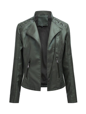 Short Slim Fit Thin Three-dimensional Decoration Leather Jacket