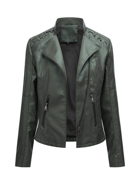 Short Slim Fit Thin Three-dimensional Decoration Leather Jacket