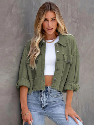 Liber Autumn Women's Buttons, Pocket Solid Color Short Jackets