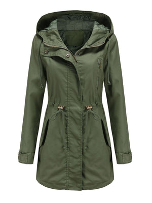 Cotton Loose Solid Color Pocket Hooded Jackets