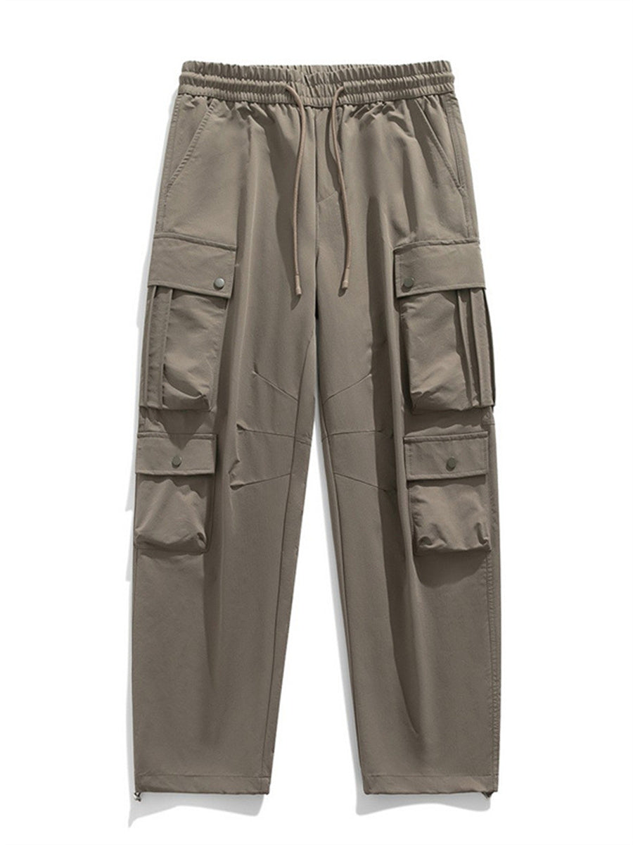Liber Spring Men's Multiple pockets Solid Color Cargo Trousers