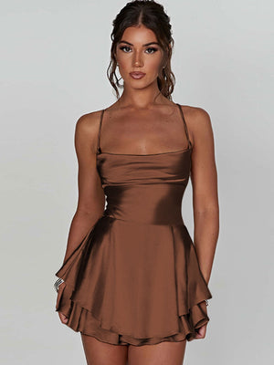 Camisoles, Mini- und kurze Kleider mit Swingkragen, rückenfrei, mit Kordelzug