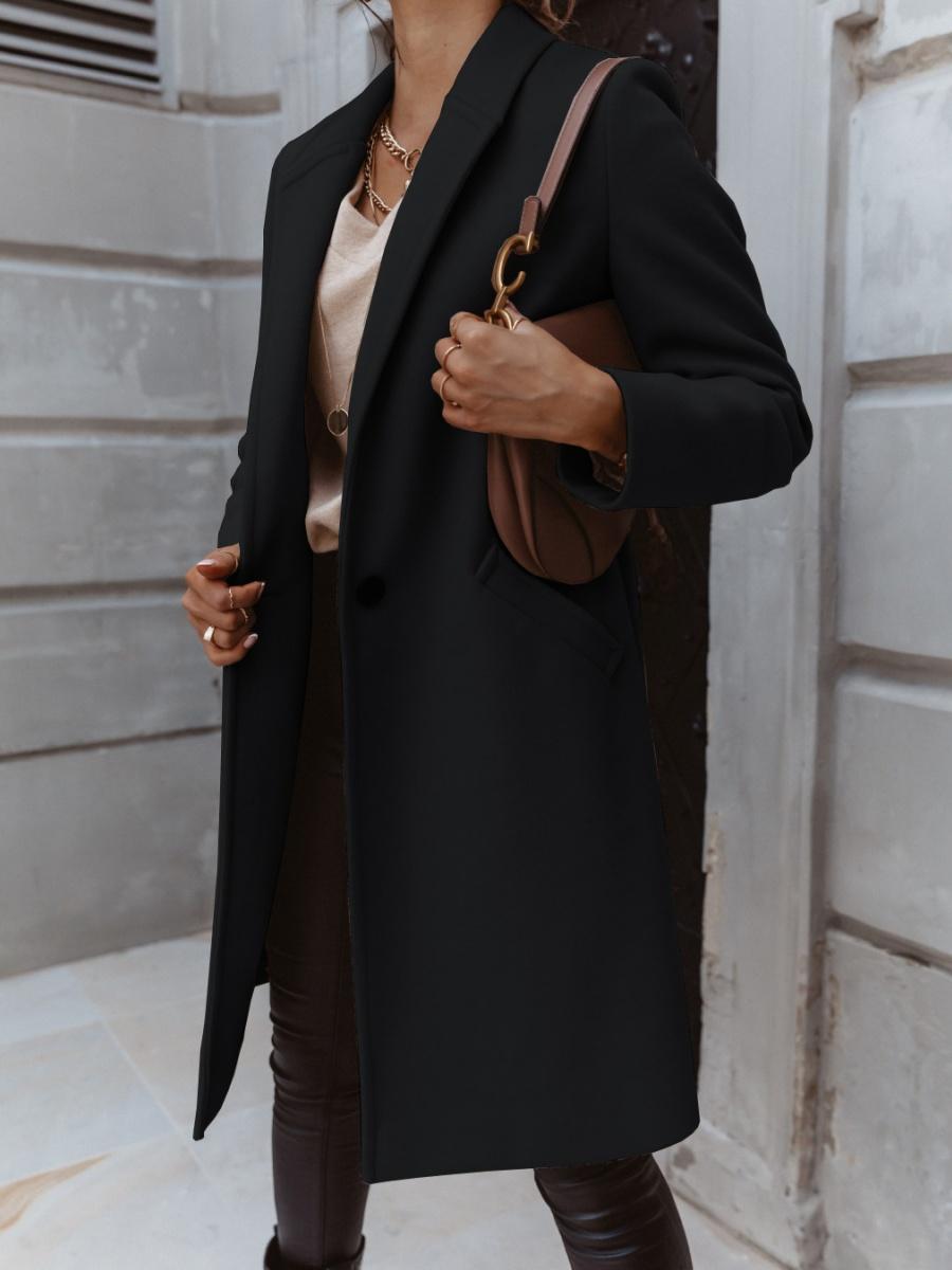 Solid Color Lapel Mid-length Button Wool Coat