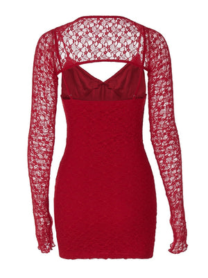 Lace Splicing Slim Fit V-neck Mini&Short Dresses