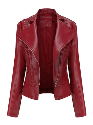 Cropped Zipper Pu Beading Jackets