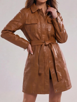Mid-length Pu Pocket Trench Coats