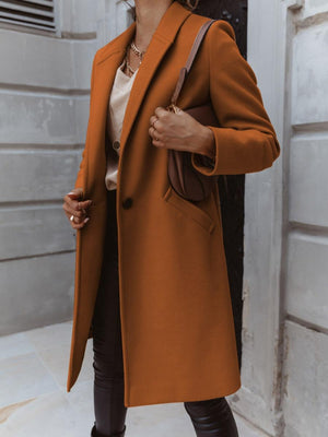 Solid Color Lapel Mid-length Button Wool Coat