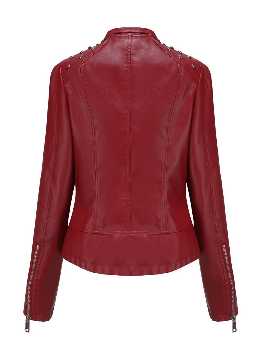 Cropped Zipper Pu Beading Jackets
