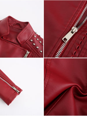 Cropped Zipper Pu Beading Jackets