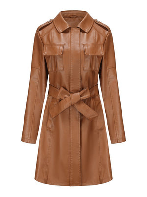 Mid-length Pu Pocket Trench Coats