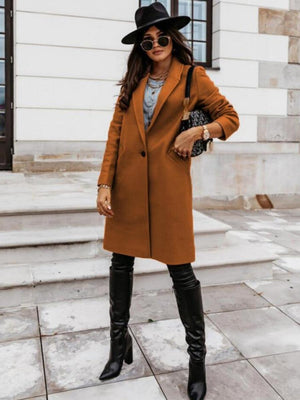 Solid Color Lapel Mid-length Button Wool Coat