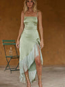 Liber Summer Women's Tassel Solid Color Asymmetrical design Mini&Short Dresses