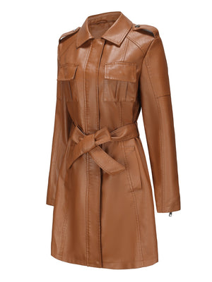 Mid-length Pu Pocket Trench Coats
