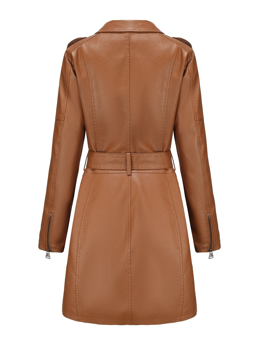 Mid-length Pu Pocket Trench Coats