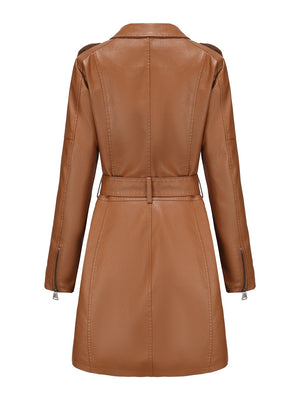 Mid-length Pu Pocket Trench Coats