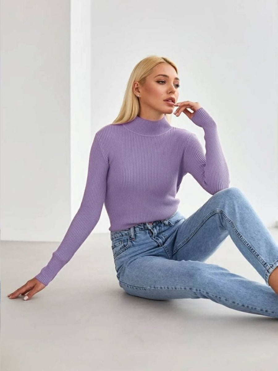 Half Turtleneck Solid Color Tights Versatile Sweaters