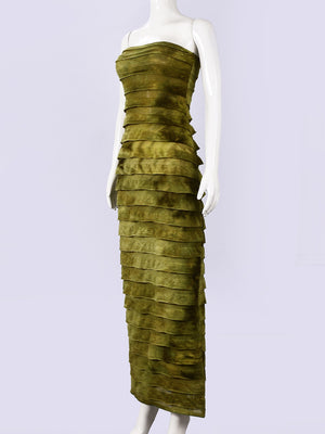 Tie-dye Splicing Strapless Backless Maxi Dresses