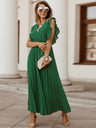 Lotus Leaf Sleeves Bow Chiffon Pleats Vacation Style Maxi Dresses