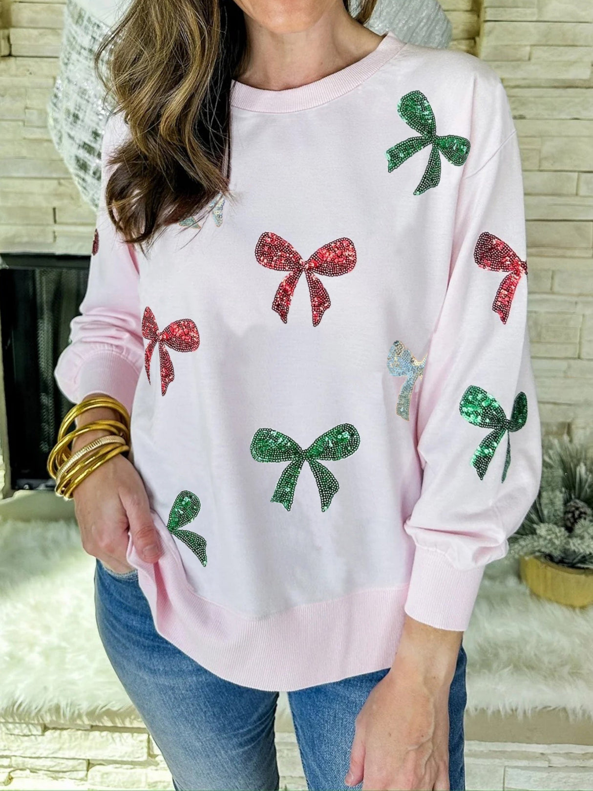 Christmas Bow Sequins And Glitter Sweatshirts&Hoodies