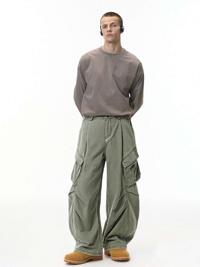 Function Outdoor Recreation Large Pockets Pleated Workwear Wide-leg Pants