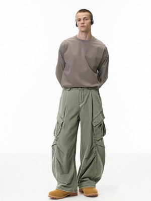 Function Outdoor Recreation Large Pockets Pleated Workwear Wide-leg Pants