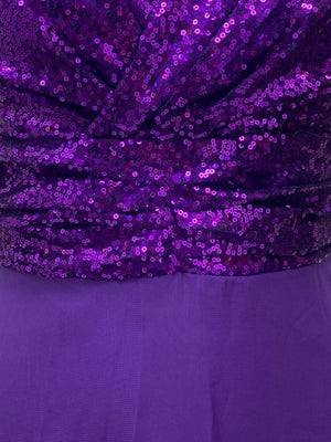 V-neck Sequins Chiffon Splicing Evening Gown Maxi Dresses