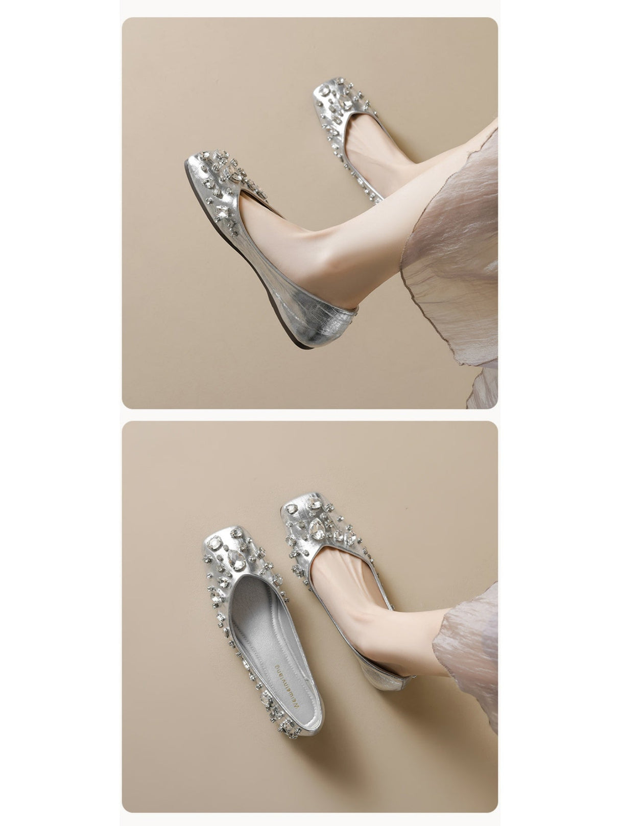 Liber Spring and Autumn Diamond-studded Metallic Women's Flats