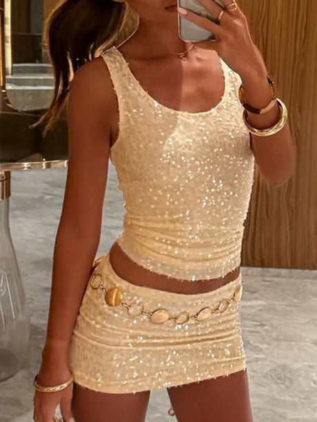 Sequins Tank Top And Bodycon Skirt 2-piece Sets