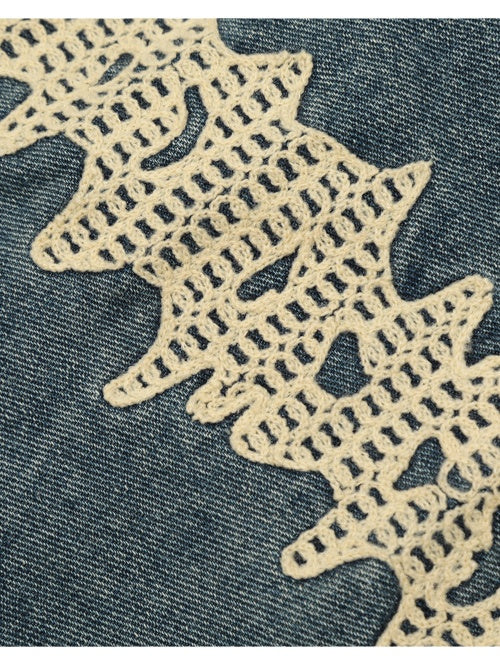 Old Skeleton Denim Shirt Washing Embroidery Knitted Cardigan Jacket