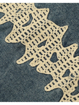 Old Skeleton Denim Shirt Washing Embroidery Knitted Cardigan Jacket