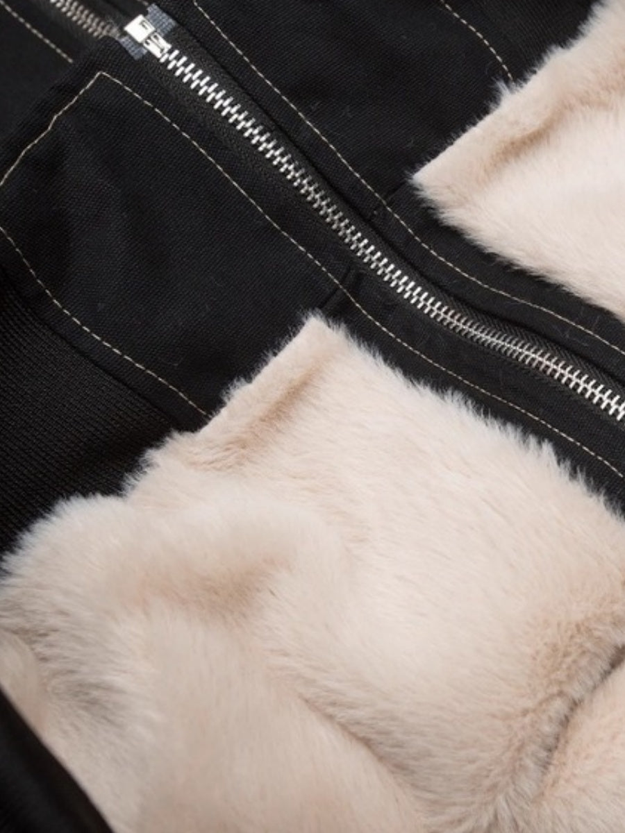 Jackets Fleece Lined With Fur Collar Hooded Short Contrasting Stitching Leisure Cotton Clothes