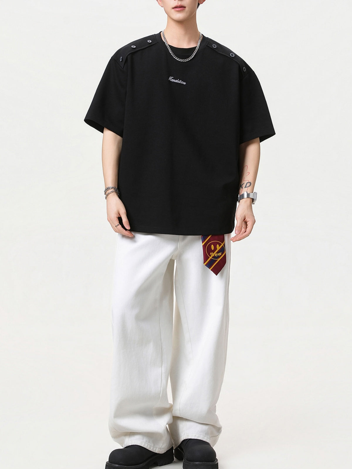 Retro Loose-fit Letter Applique T-shirts
