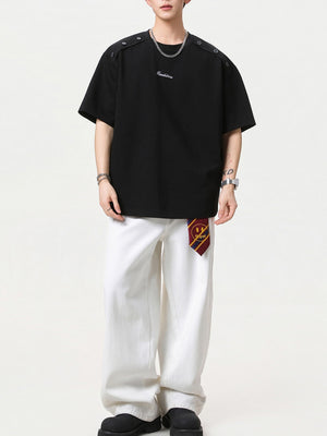 Retro Loose-fit Letter Applique T-shirts