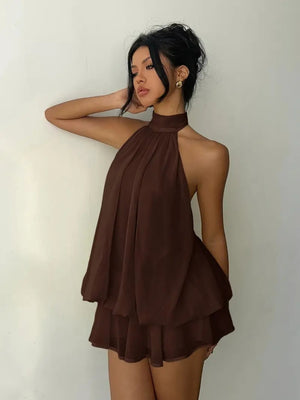 Chiffon Ruffle Halter Neck And Backless Mini&Short Dresses