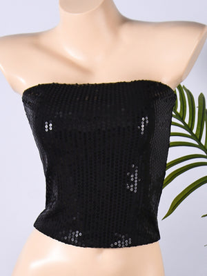 Sequined Leopard Print Elastic Bustier Zipper Bandeau