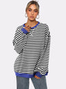 Women's Autumn/Winter Striped Color-Blocked Oversized Long-Sleeved Sweatshirt