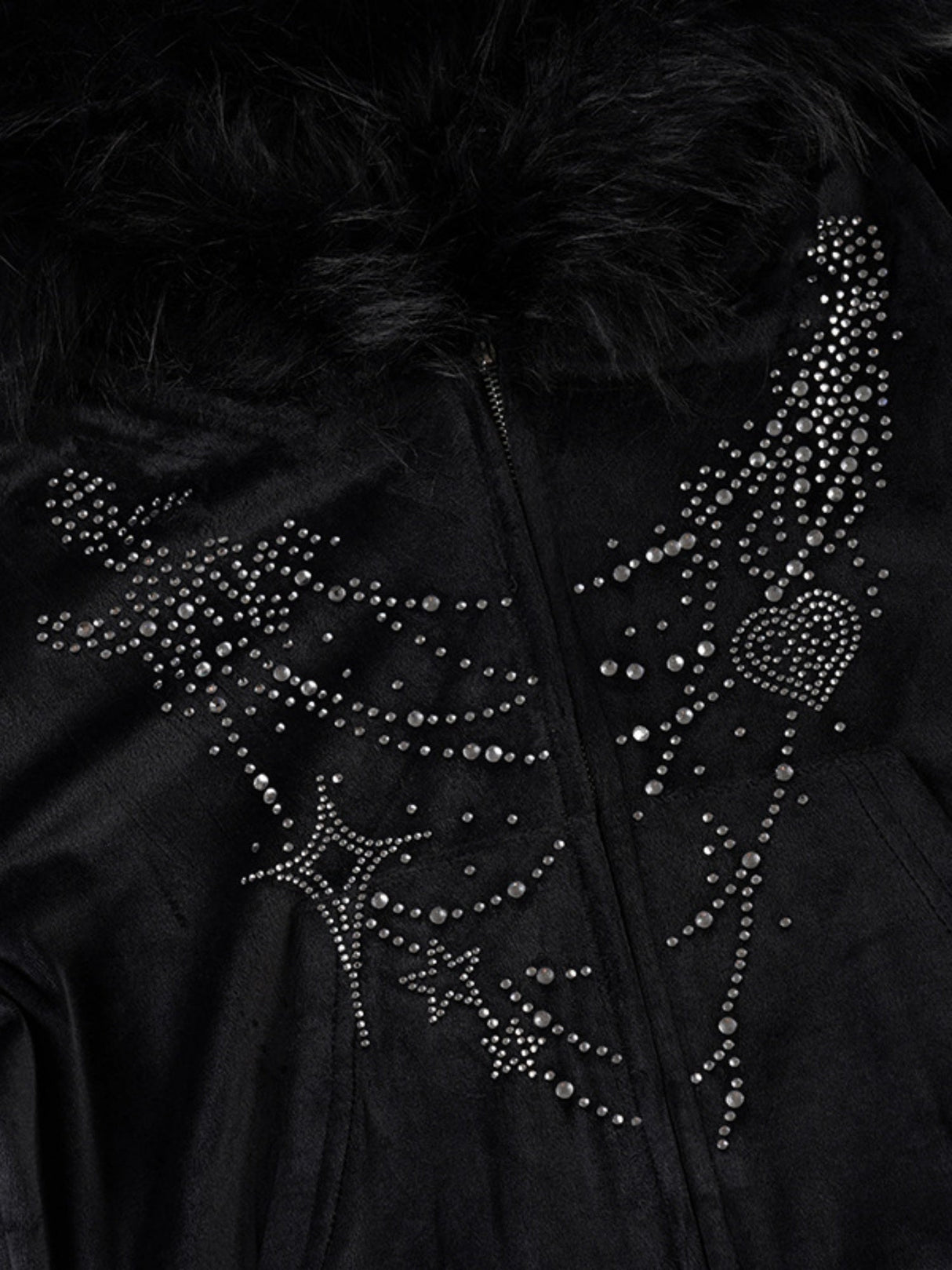 Printed Rhinestones Velvet Plush Patchwork Hoodies Zipper Cardigan