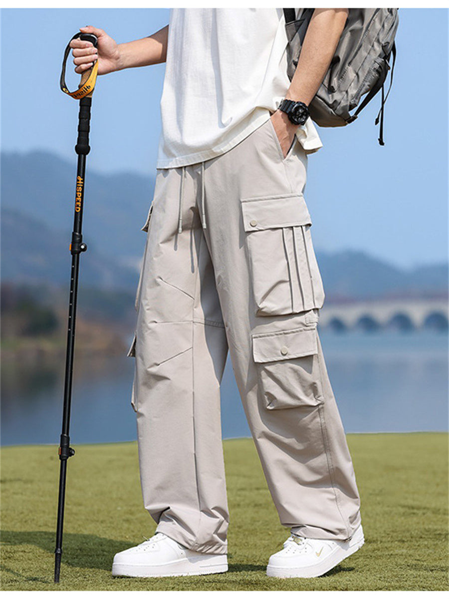 Liber Spring Men's Multiple pockets Solid Color Cargo Trousers