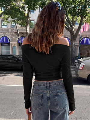 Asymmetrical Off-shoulder Solid Color Crop Top