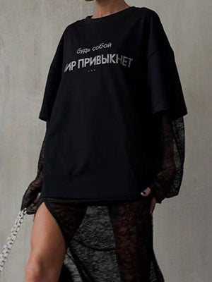 Liber Autumn women's printed ovserzie hot diamond pullover T-shirt