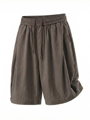 Slight Wrinkles Gathering Straight-fit Five Points Dress Pants Shorts