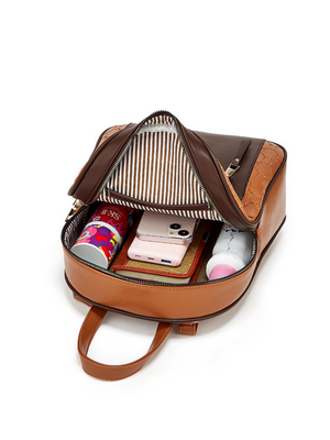 Color-blocked Embossed Backpack 3-piece Set