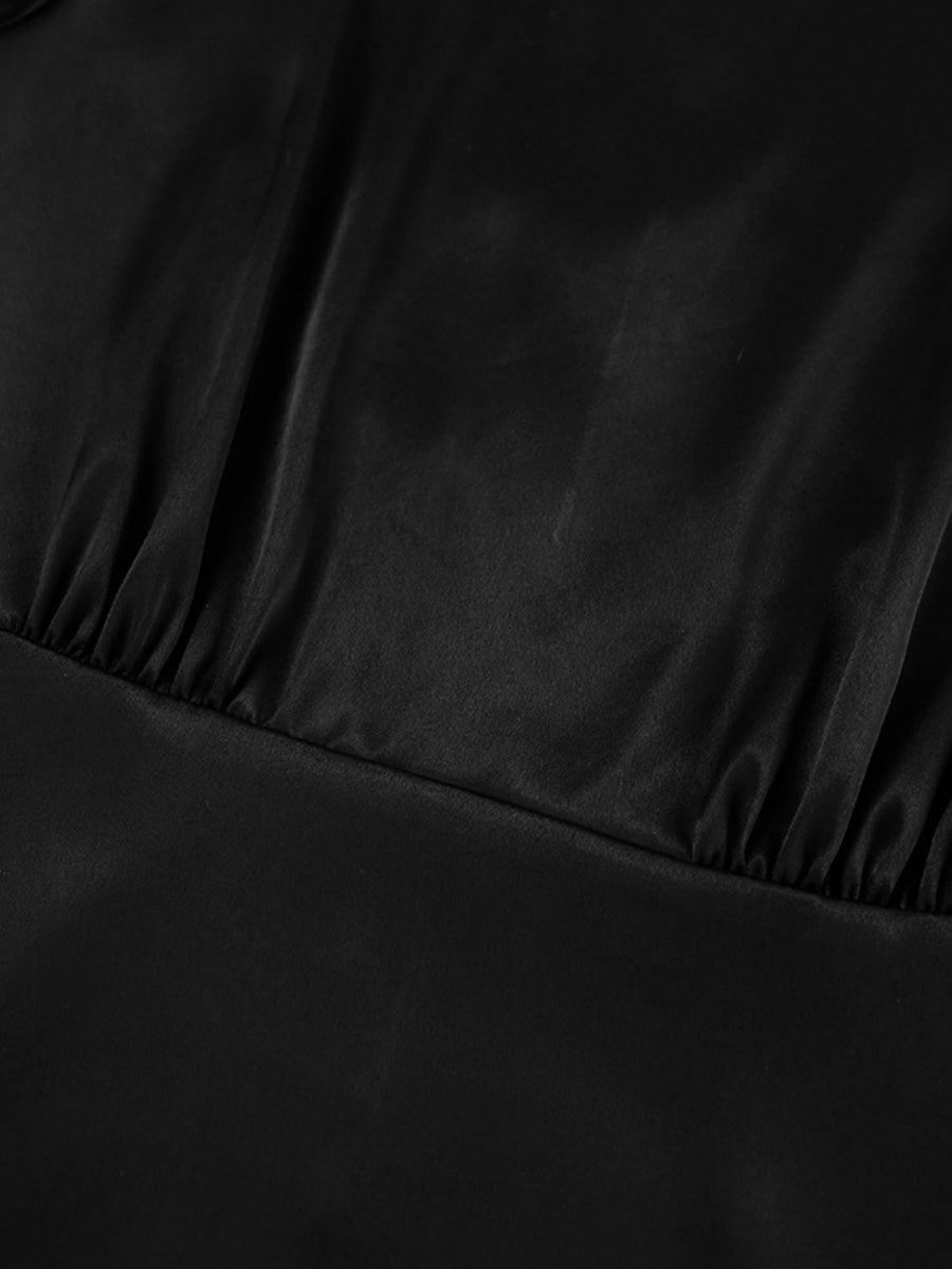 Crew Neck Long sleeve zipper Leg-of-mutton sleeve midi dress