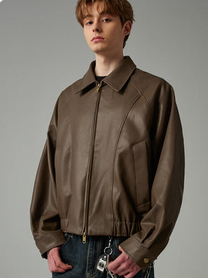 Solid Color Cleanfit Short Leather Jacket Lapel Jacket