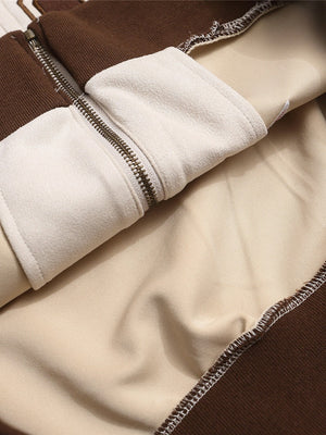 Retro Letter Embroidery Deerskin Fur Collar Plush Hooded Cardigan