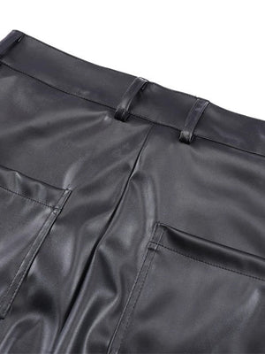Pantalon en cuir PU plissé brillant style Dark-Punk