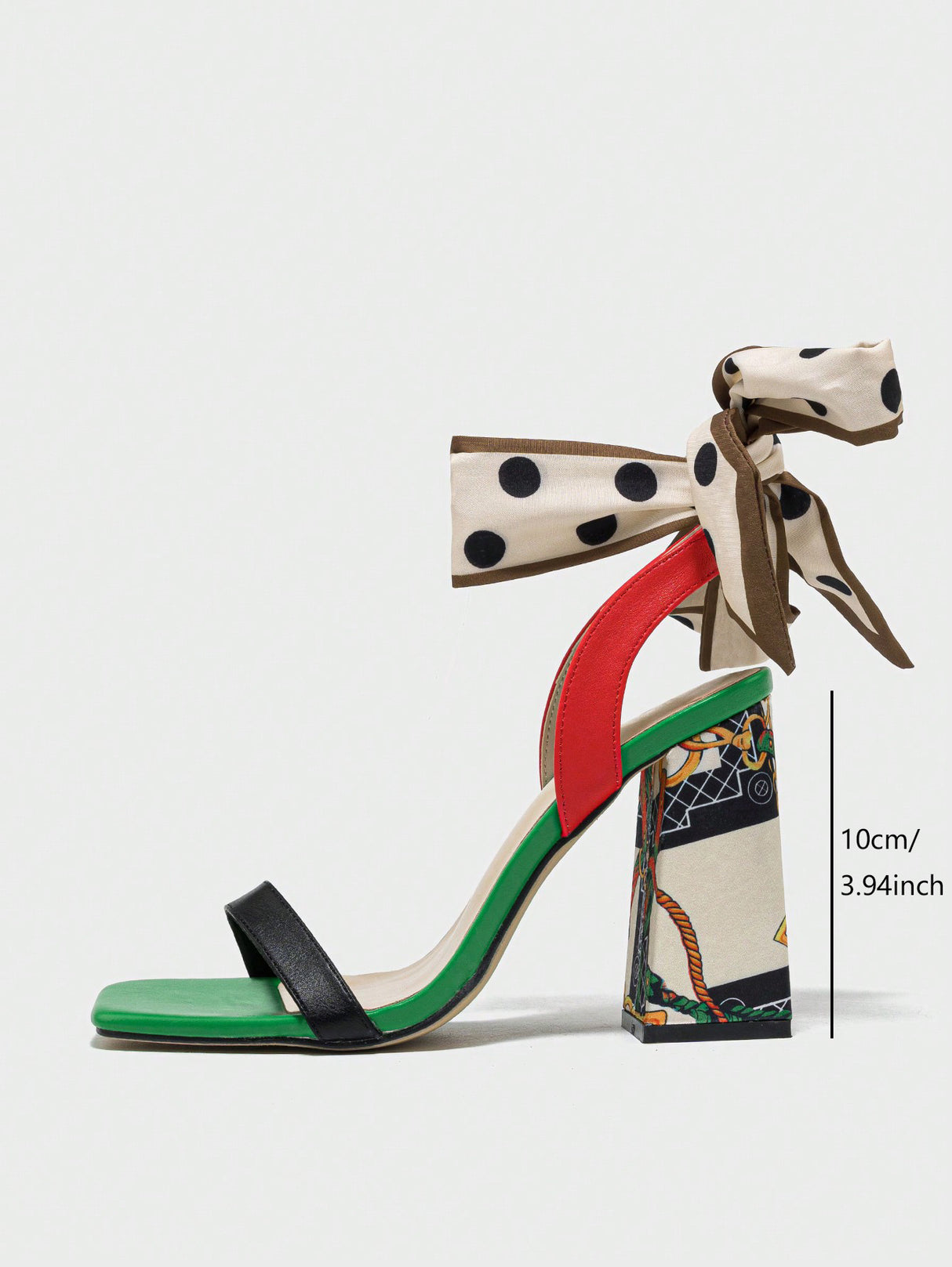 Colorful Polka Dot Bow Strap Square-toe High-heeled Sandals